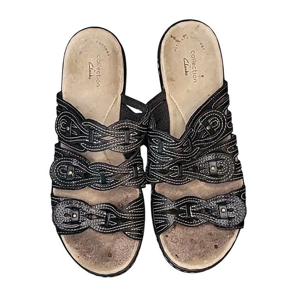 Clarks Sandals Black Leather Triple Strap Women’s 9 Luxe Comfort Coastal Resort - Picture 2 of 10